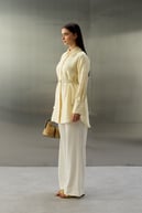 Tencel Jakarlı Düğmeli Basic Gömlek EKRU
