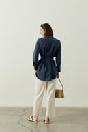 Tencel Jakarlı Düğmeli Basic Gömlek İNDİGO