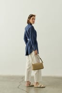 Tencel Jakarlı Düğmeli Basic Gömlek İNDİGO