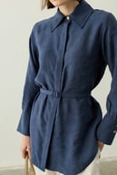 Tencel Jakarlı Düğmeli Basic Gömlek İNDİGO