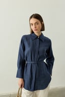 Tencel Jakarlı Düğmeli Basic Gömlek İNDİGO