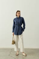 Tencel Jakarlı Düğmeli Basic Gömlek İNDİGO