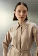 Tencel Jakarlı Düğmeli Basic Gömlek TAŞ