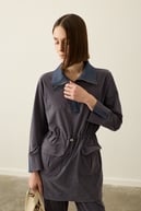 Yuki Kot Garnili Fermuarlı Tencel Pantolonlu Takım LACİVERT