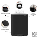 Brabantia Bo Matt Black Pedallı Çöp Kutusu 60 L (Plastik İç Kovalı (BRA 211362)