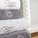 Schafer Home Diana Bambu Nakışlı Banyo Seti 6 Parça-Beyaz/Gri