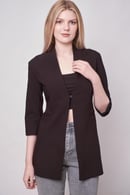 JUMENTHakim Yaka Flato Cepli Kolu Yırtmaçlı Uzun Blazer Kumaş Ceket-Siyah