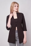 JUMENTHakim Yaka Flato Cepli Kolu Yırtmaçlı Uzun Blazer Kumaş Ceket-Siyah