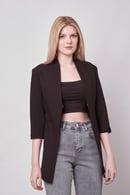 JUMENTHakim Yaka Flato Cepli Kolu Yırtmaçlı Uzun Blazer Kumaş Ceket-Siyah