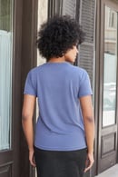 JUMENTKadın Kaliteli Modal Kumaş Sıfır Yaka Düğme Aksesuarlı Kısa Kol T-shirt Bluz-İndigo