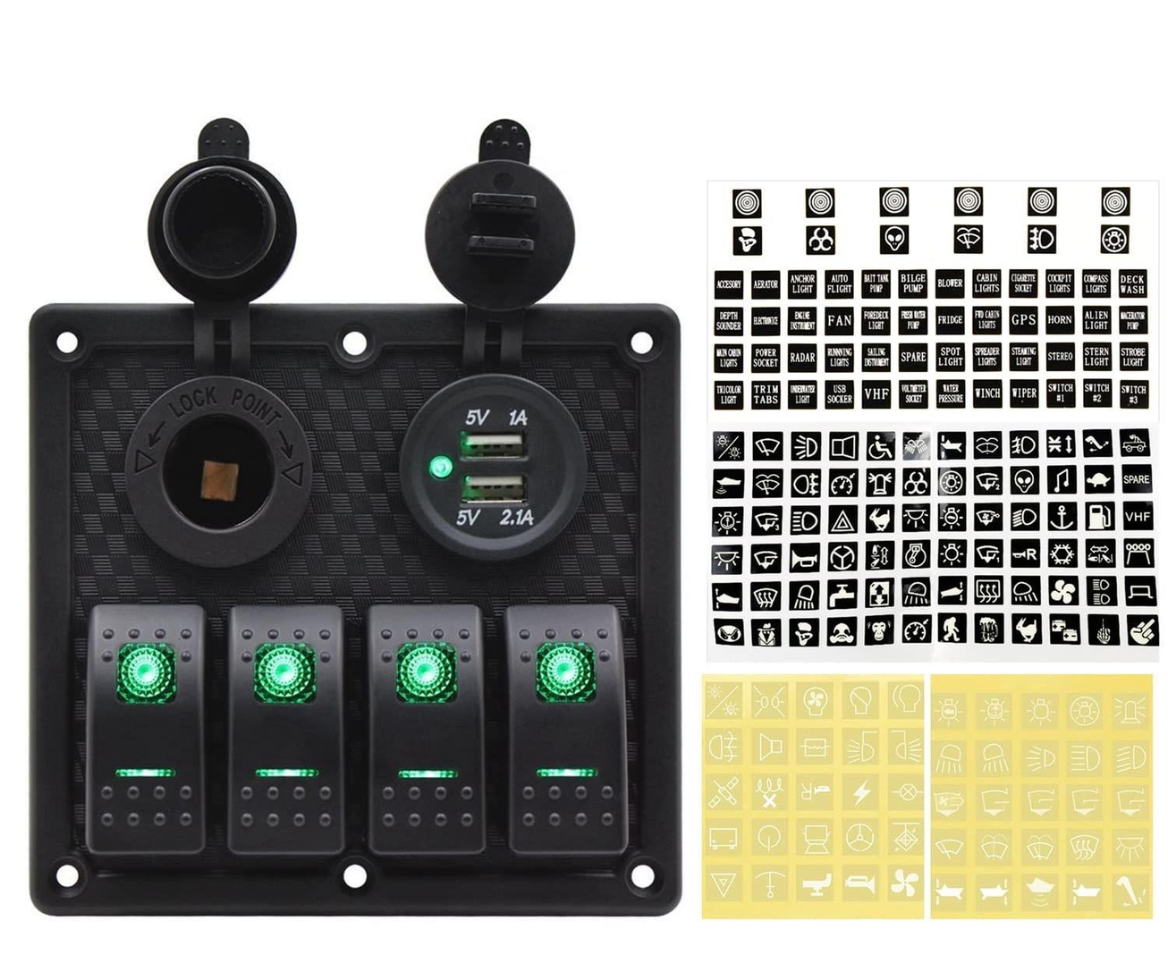 Bfy Switch Panel 4'lü Usb +Çakmaklık Yeşil