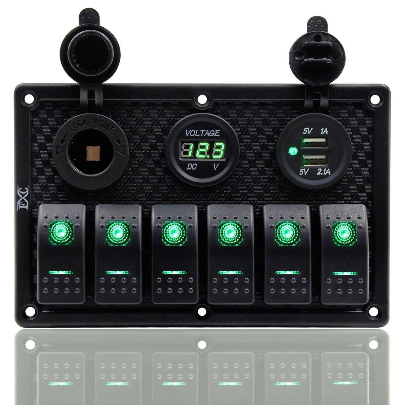 Bfy Switch Panel 6'lı Voltmetre +Çakmaklık+ Usb Yeşil