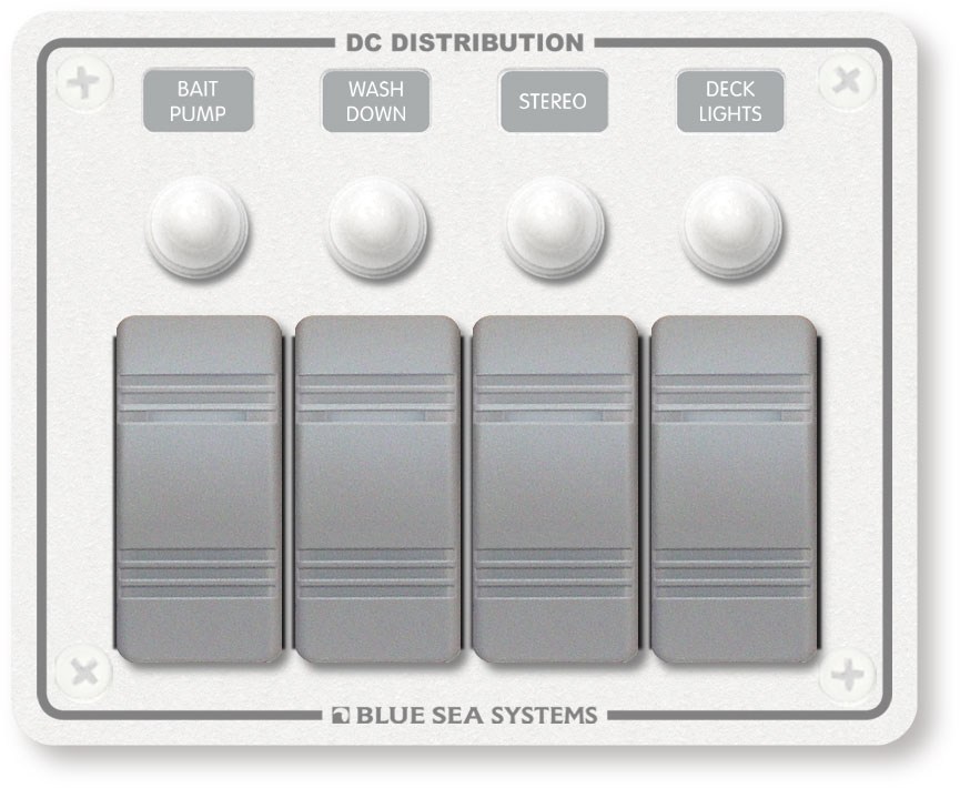 Blue Sea Systems 12/24V DC Su Geçirmez Beyaz Sigorta Paneli 4'lü 8272