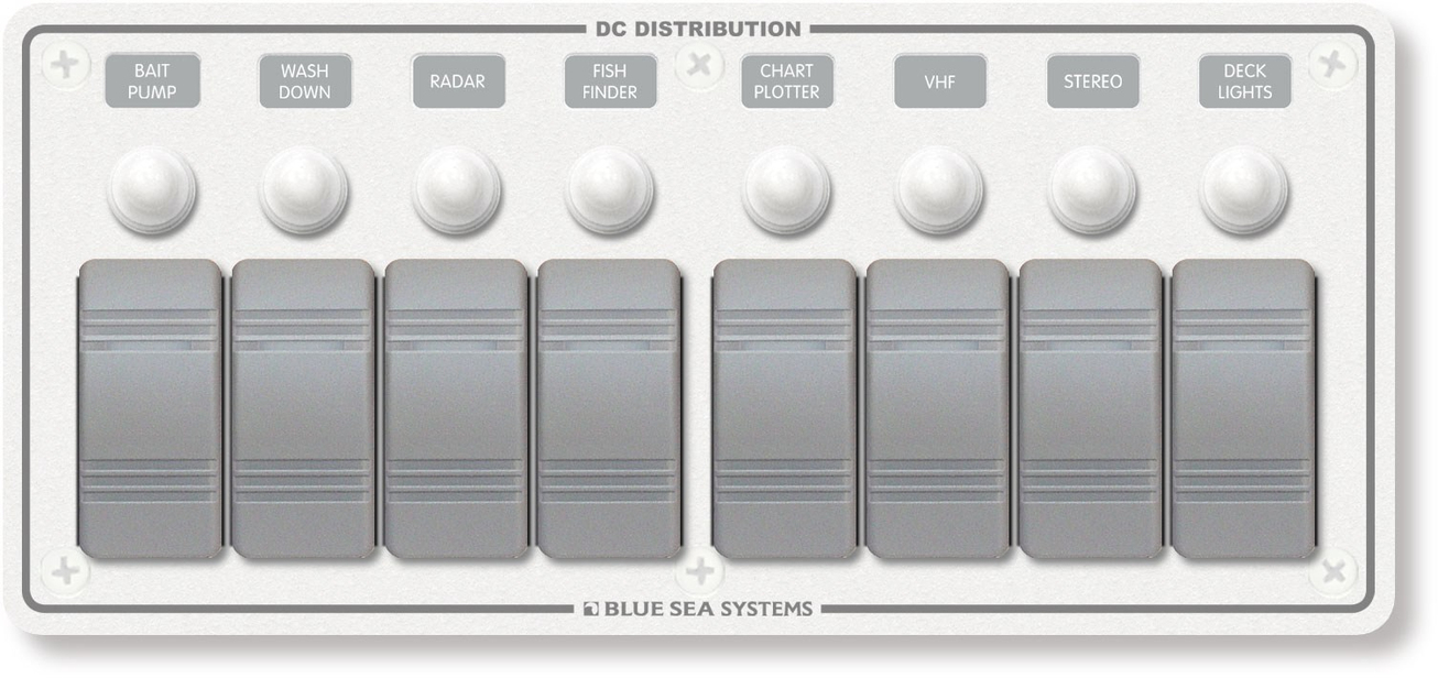 Blue Sea Systems 12/24V DC Su Geçirmez Beyaz Sigorta Paneli 8'li 8271
