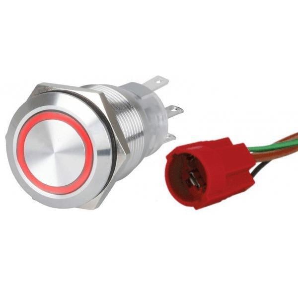 Krom Led Buton ON-OFF Kırmızı 15A 19 mm 12-24V ON(Yaylı)-OFF