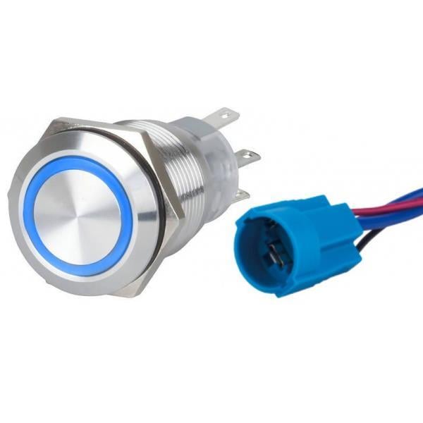 Krom Led Buton ON-OFF Mavi 12-24V