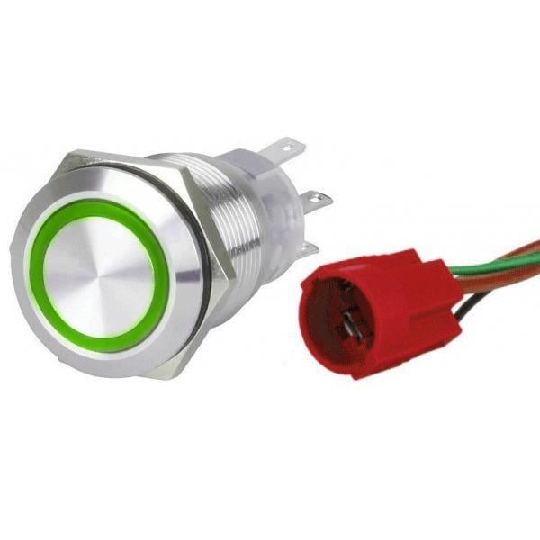 Krom Led Buton ON-OFF Yeşil 12-24V