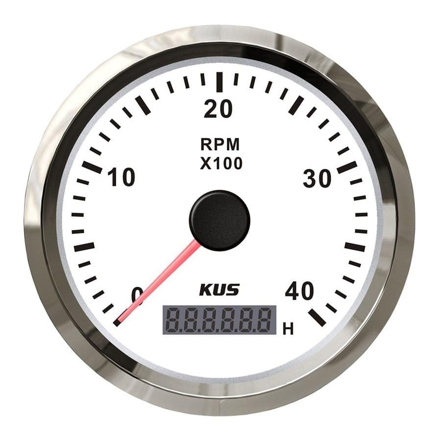 KUS Devir Göstergesi 4000 RPM Beyaz 12/24V 85mm