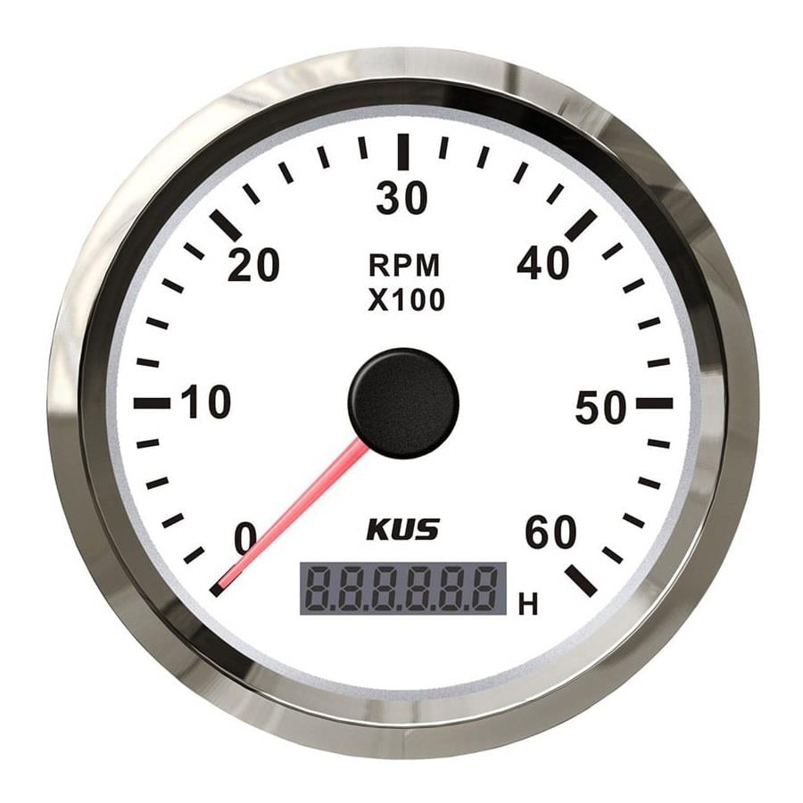KUS Devir Göstergesi 6000 RPM Beyaz 12/24V 85mm