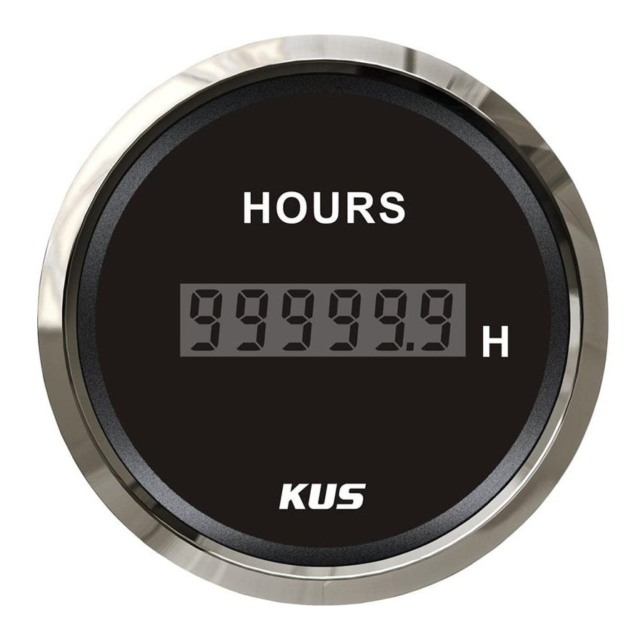 KUS Motor Zaman Saati Göstergesi Siyah 12/24V 52mm
