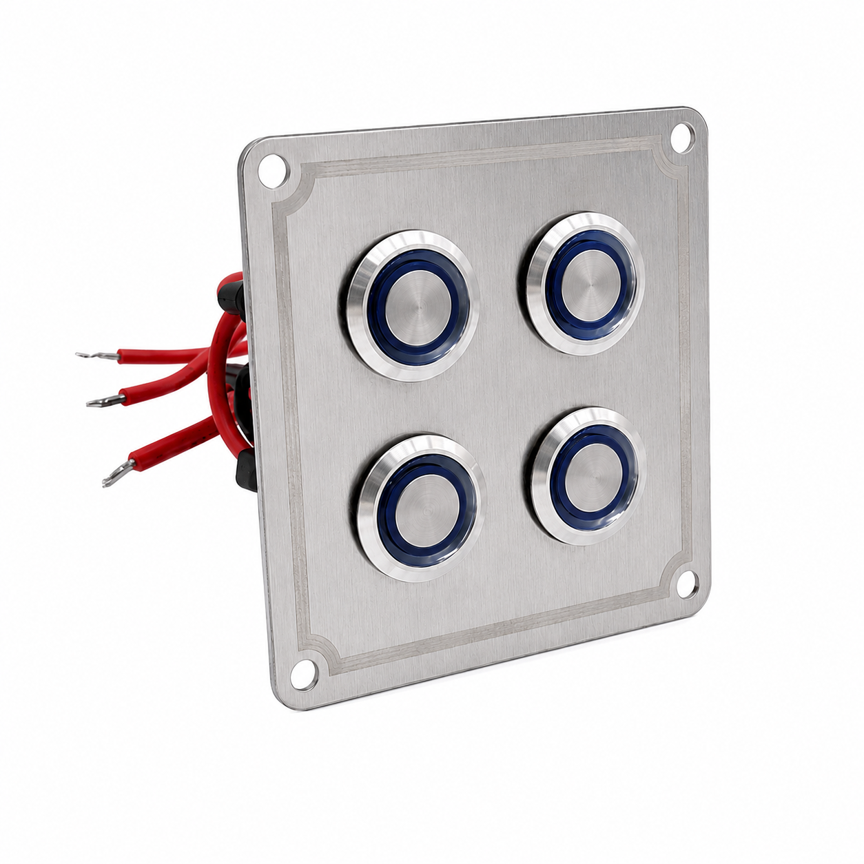 Labarka 4'lü Krom Switch Panel Sigortalı Korna Butonlu Mavi LED'li 12-24V
