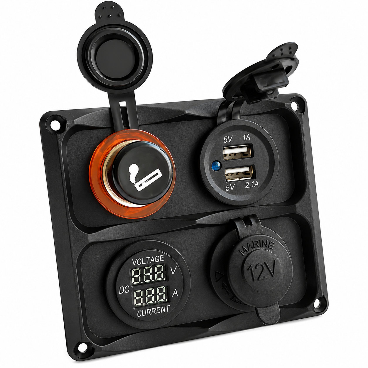 Labarka 4'lü Panel USB + Çakmaklık + Voltmetre + Ampermetre + Çakmak