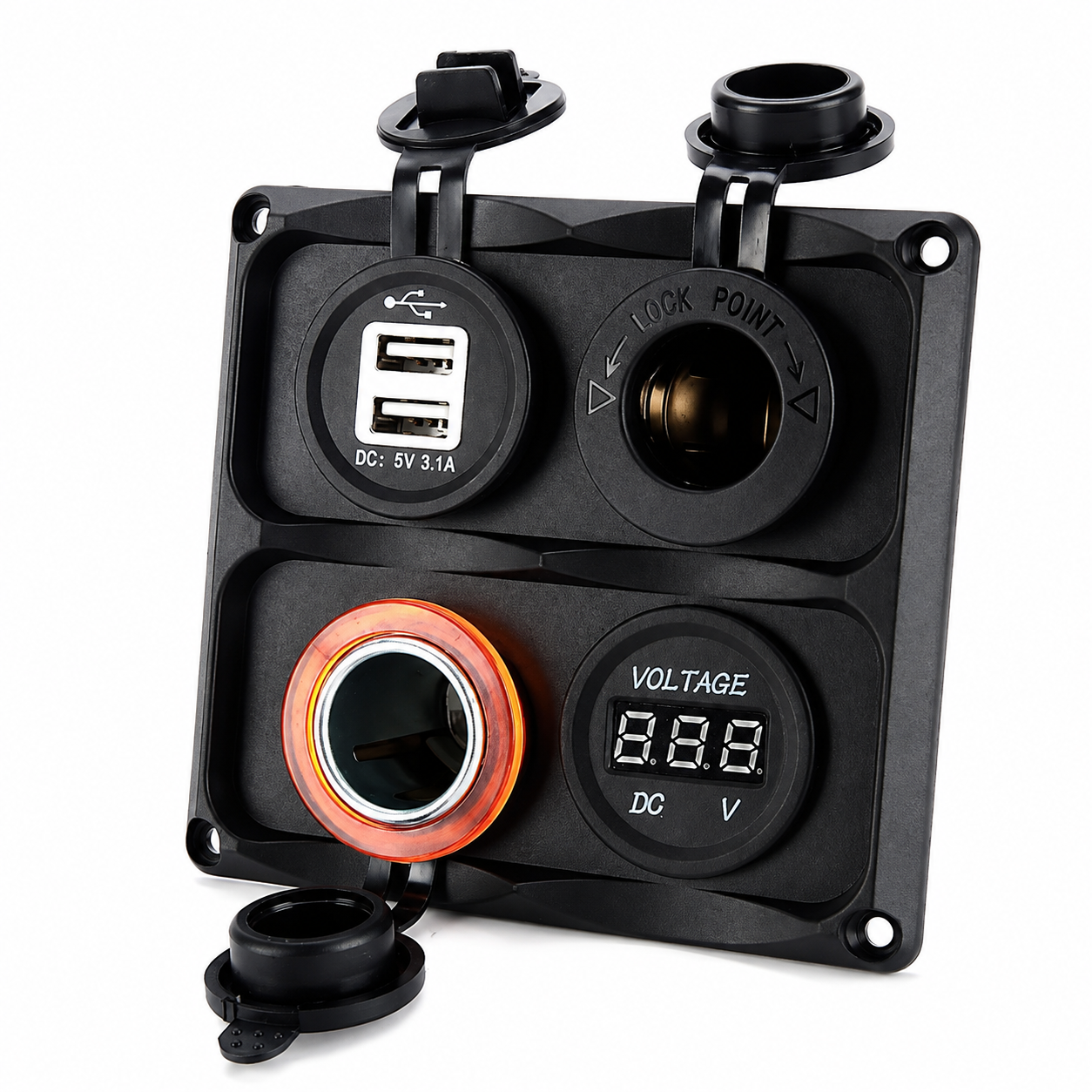Labarka 4'lü Panel USB + Çakmaklık + Voltmetre + Çakmak