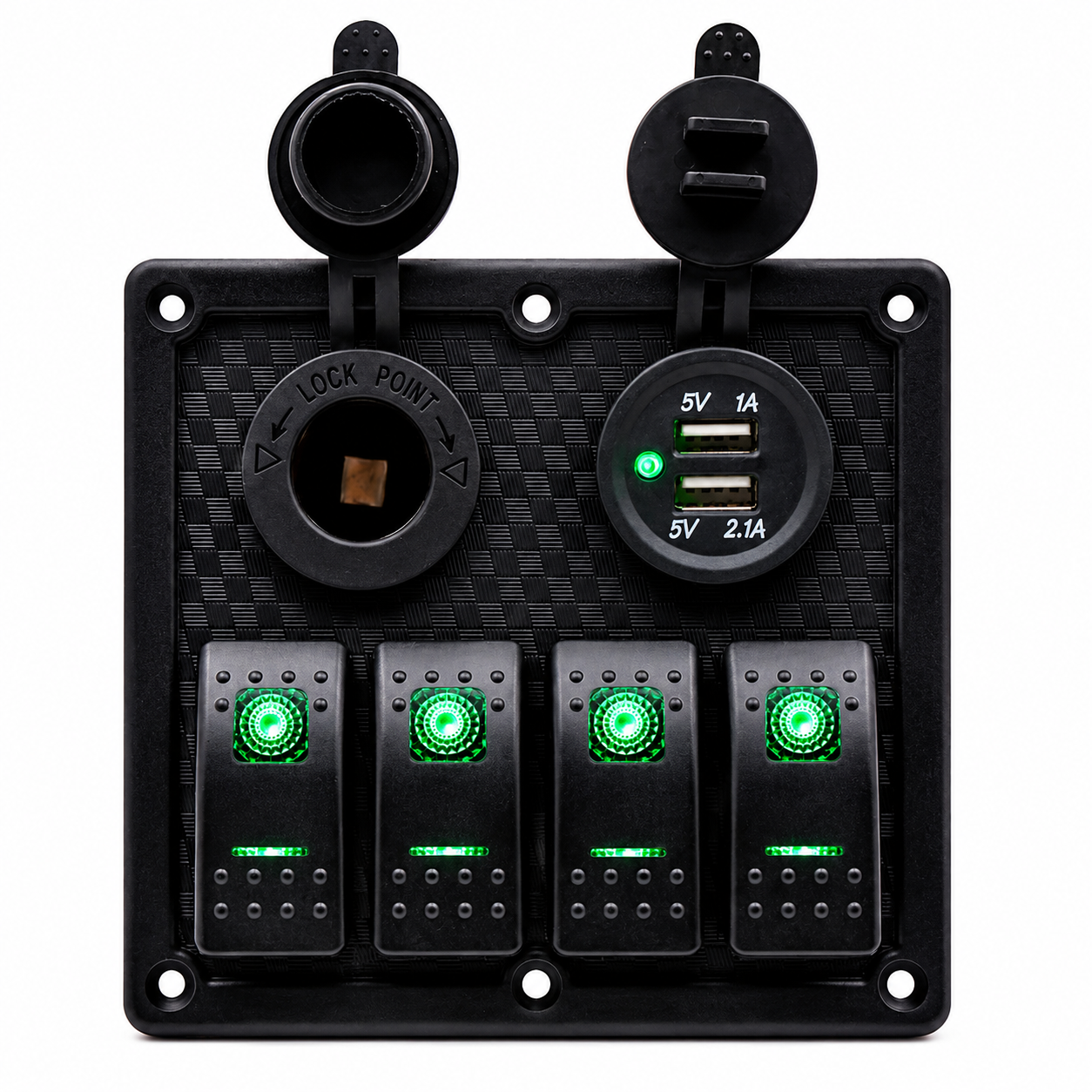 Labarka 4'lü Switch Panel USB + Çakmaklık Yeşil LED'li