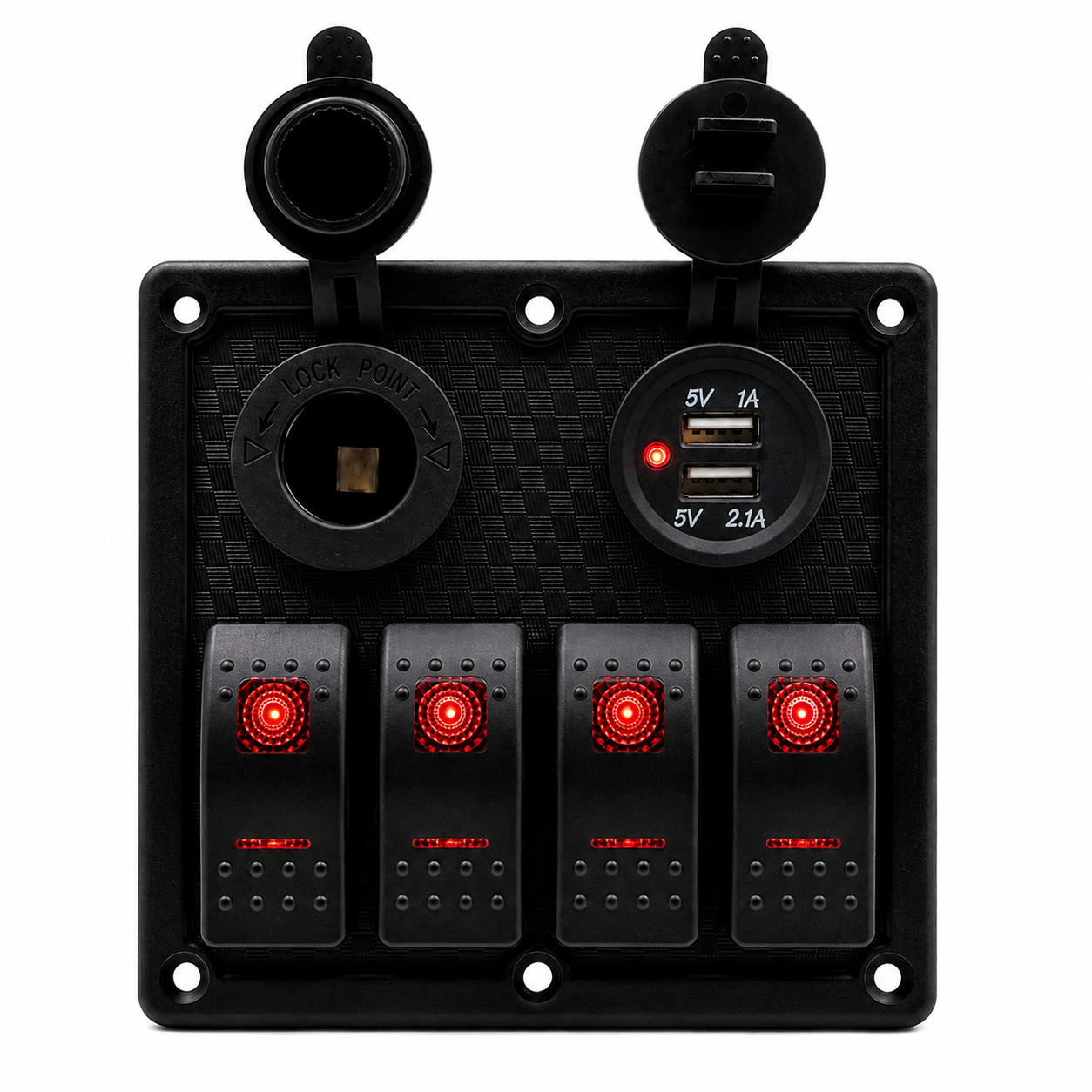 Labarka 4'lü Switch Panel USB + Çakmaklık Kırmızı LED'li