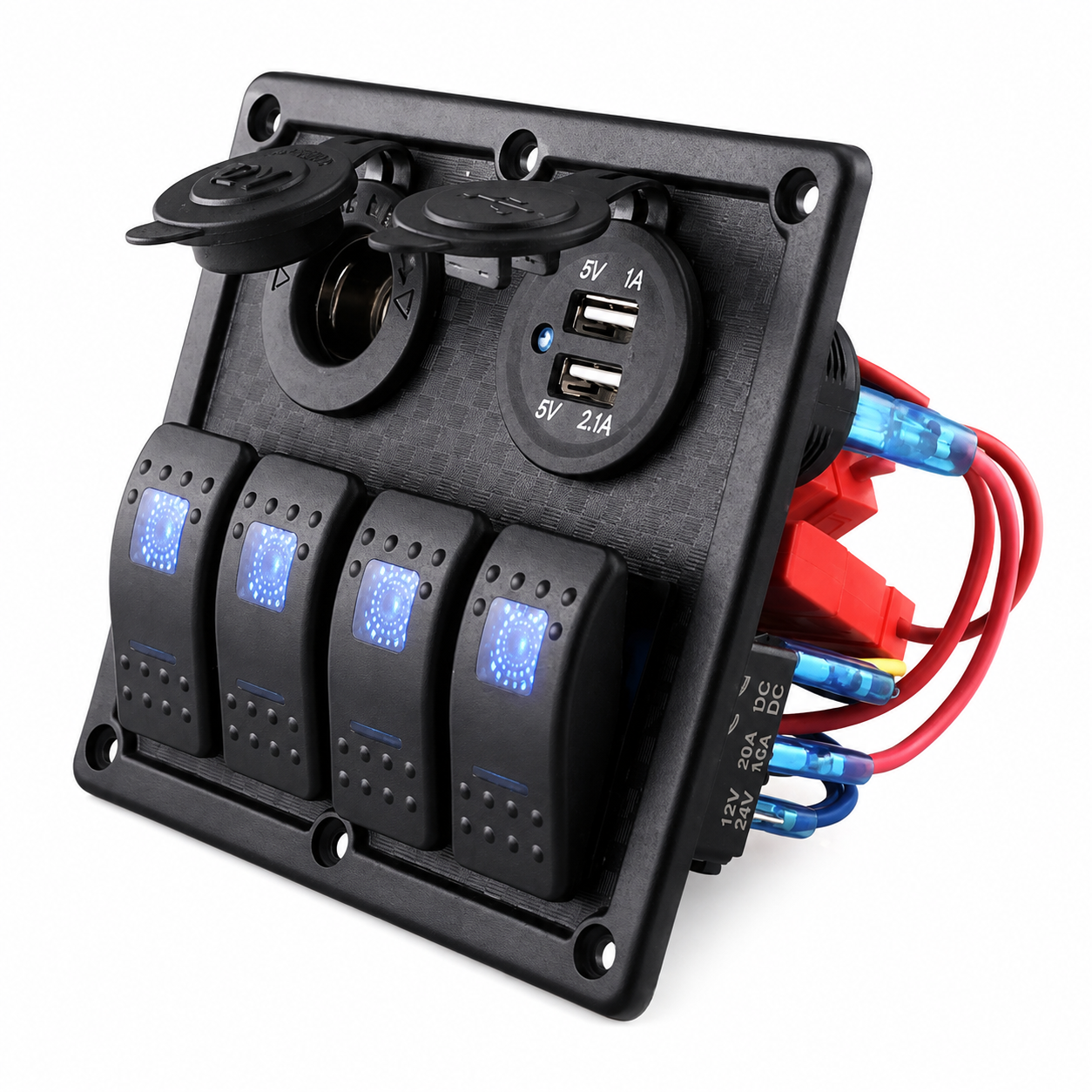 Labarka 4'lü Switch Panel USB + Çakmaklık Mavi LED'li