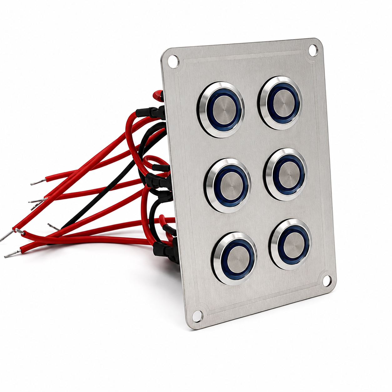 Labarka 6'lı Krom Switch Panel Sigortalı Korna Butonlu Mavi LED'li 12-24V