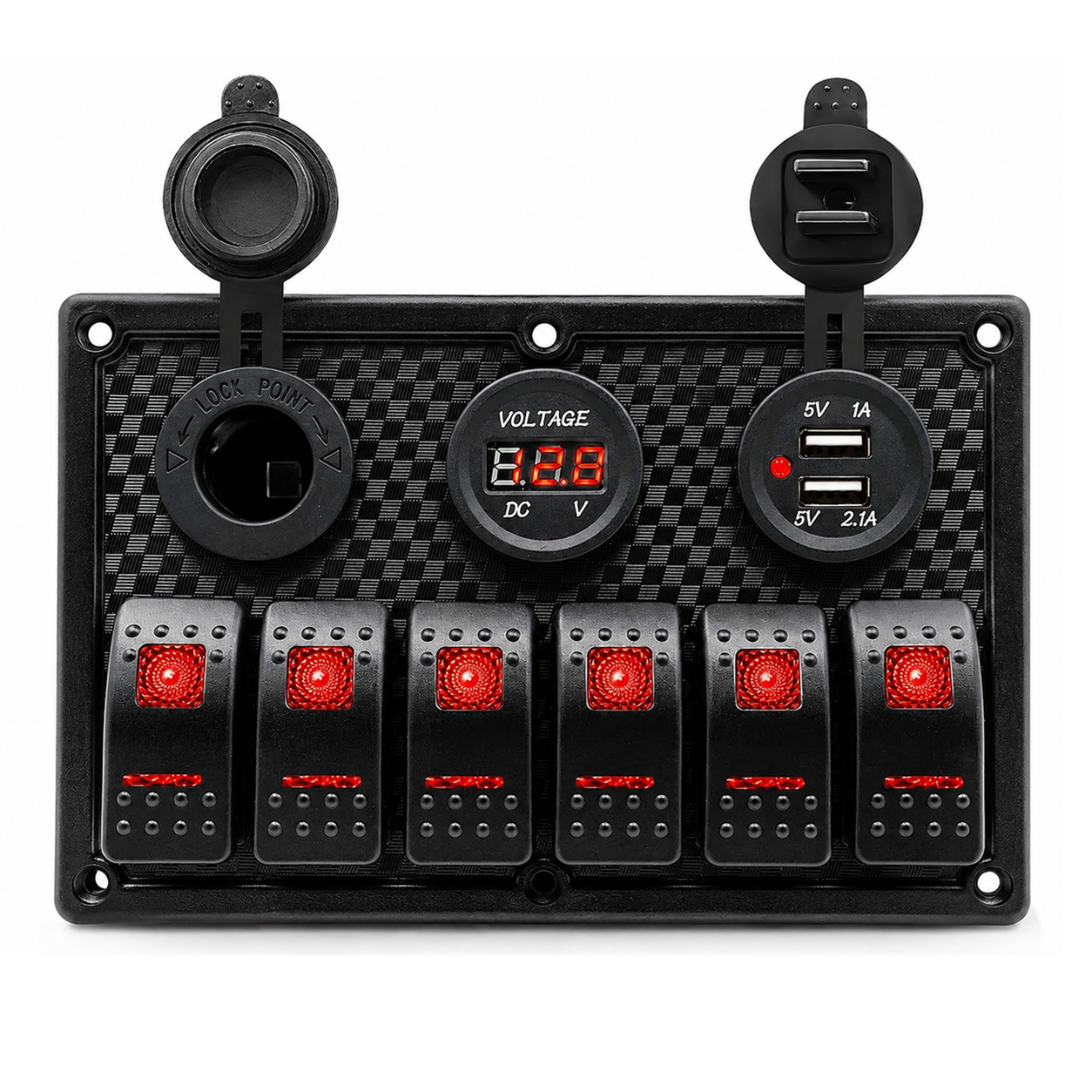 Labarka 6'lı Switch Panel USB + Çakmaklık + Voltmetre Kırmızı LED'li