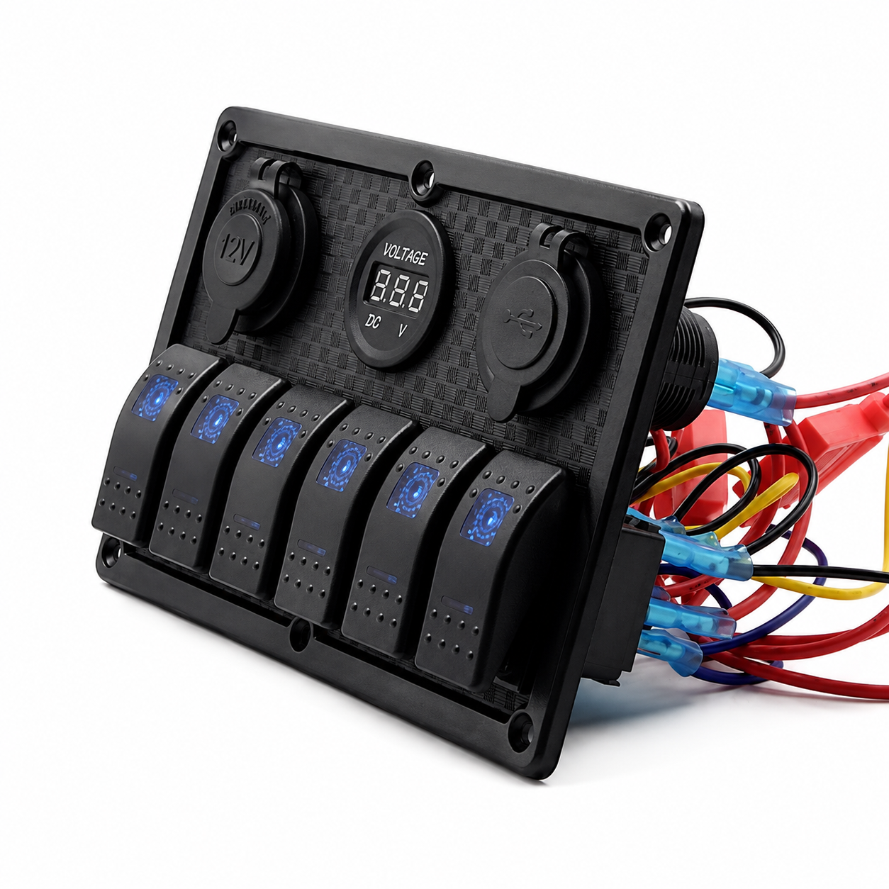 Labarka 6'lı Switch Panel USB + Çakmaklık + Voltmetre Mavi LED'li