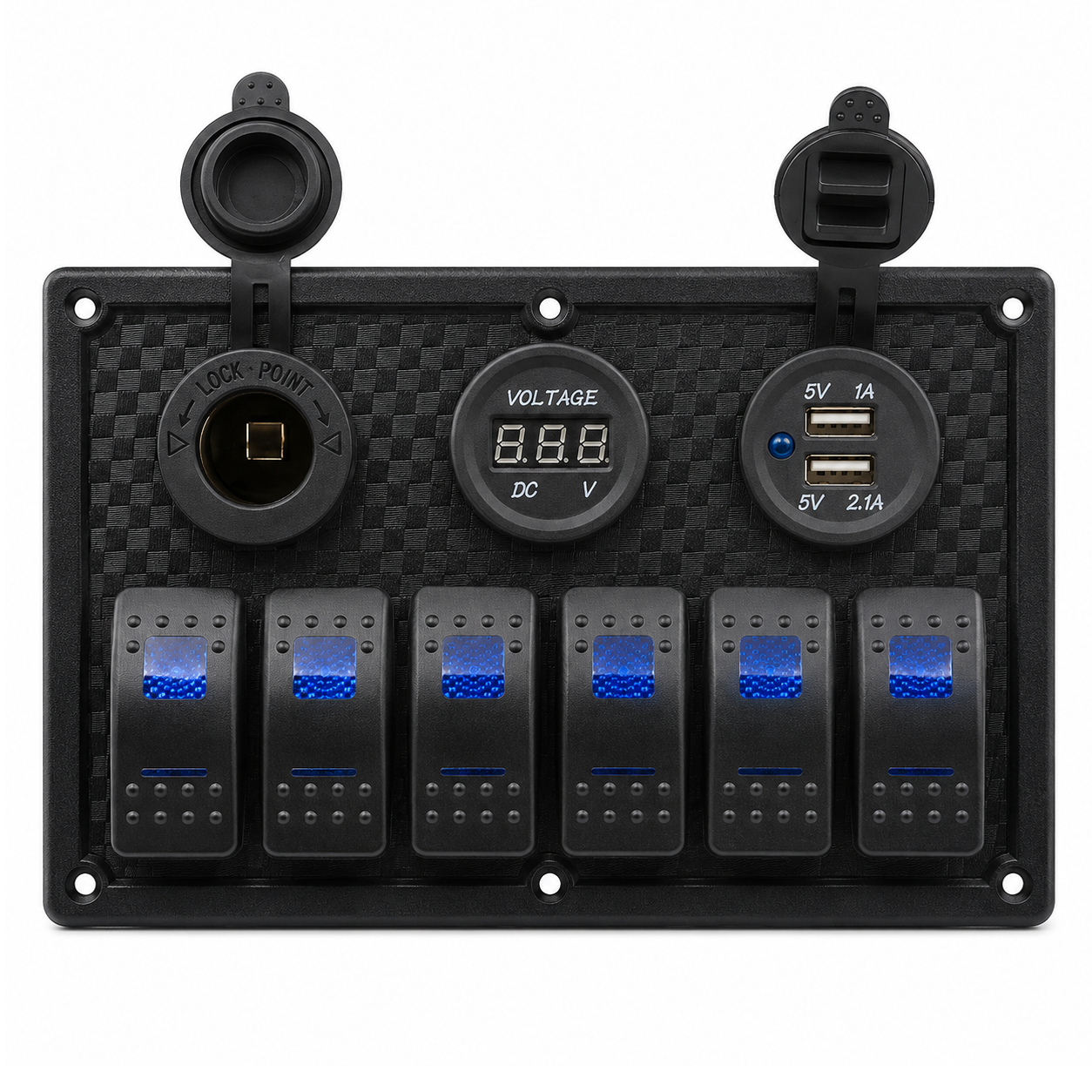 Labarka 6'lı Switch Panel USB + Çakmaklık + Voltmetre Mavi LED'li