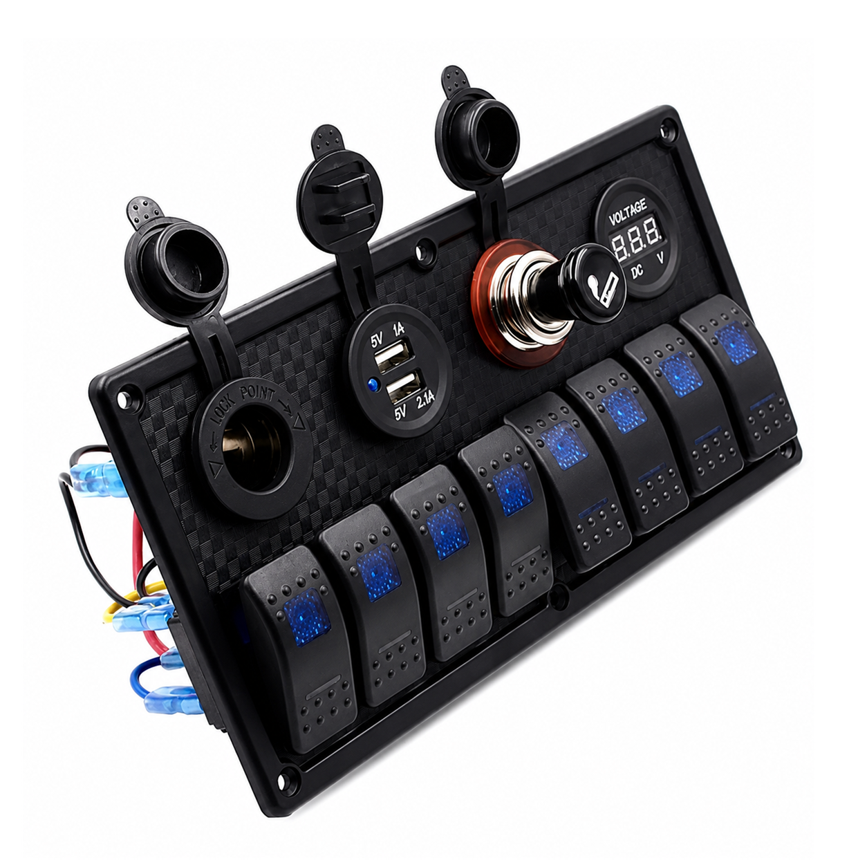Labarka 8'li Switch Panel USB + Çakmaklık + Voltmetre + Çakmak Mavi LED'li