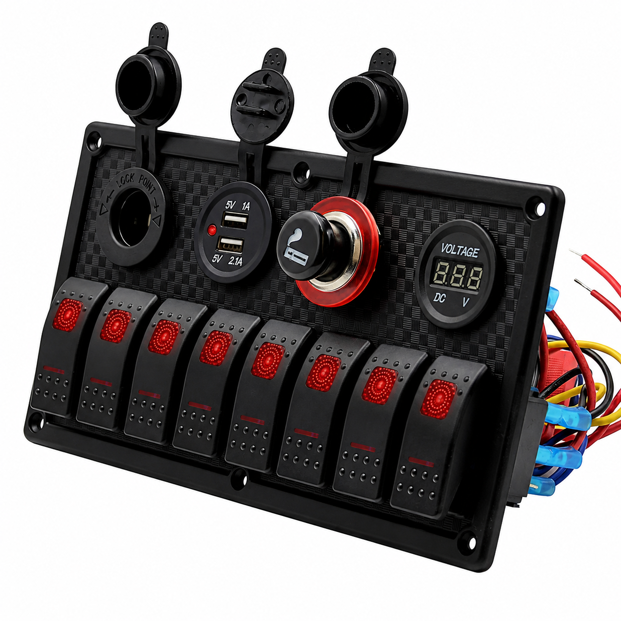 Labarka 8'li Switch Panel USB + Çakmaklık + Voltmetre + Çakmak Kırmızı LED'li