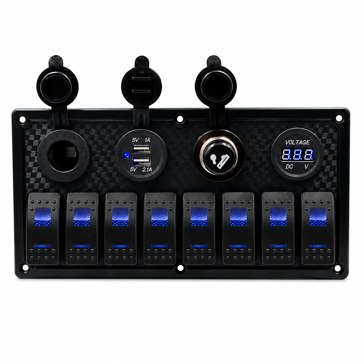 Labarka 8'li Switch Panel USB + Çakmaklık + Voltmetre + Çakmak Mavi LED'li