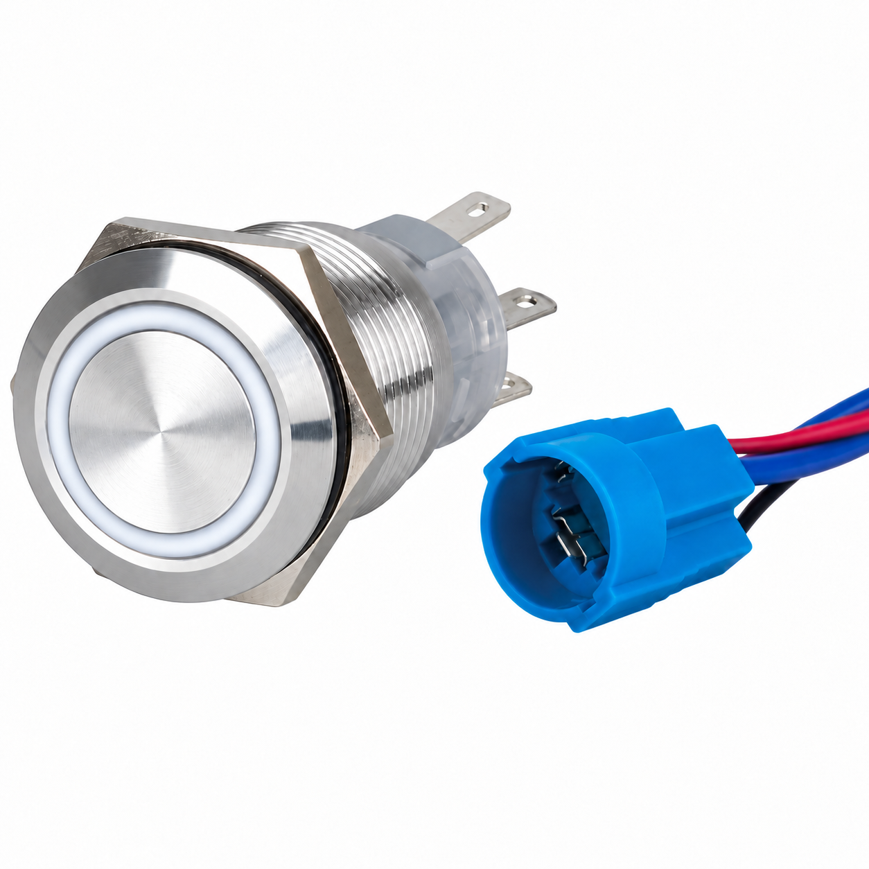 Labarka Beyaz LED'li Krom Buton (On)-Off 19 mm 15A 12/24V