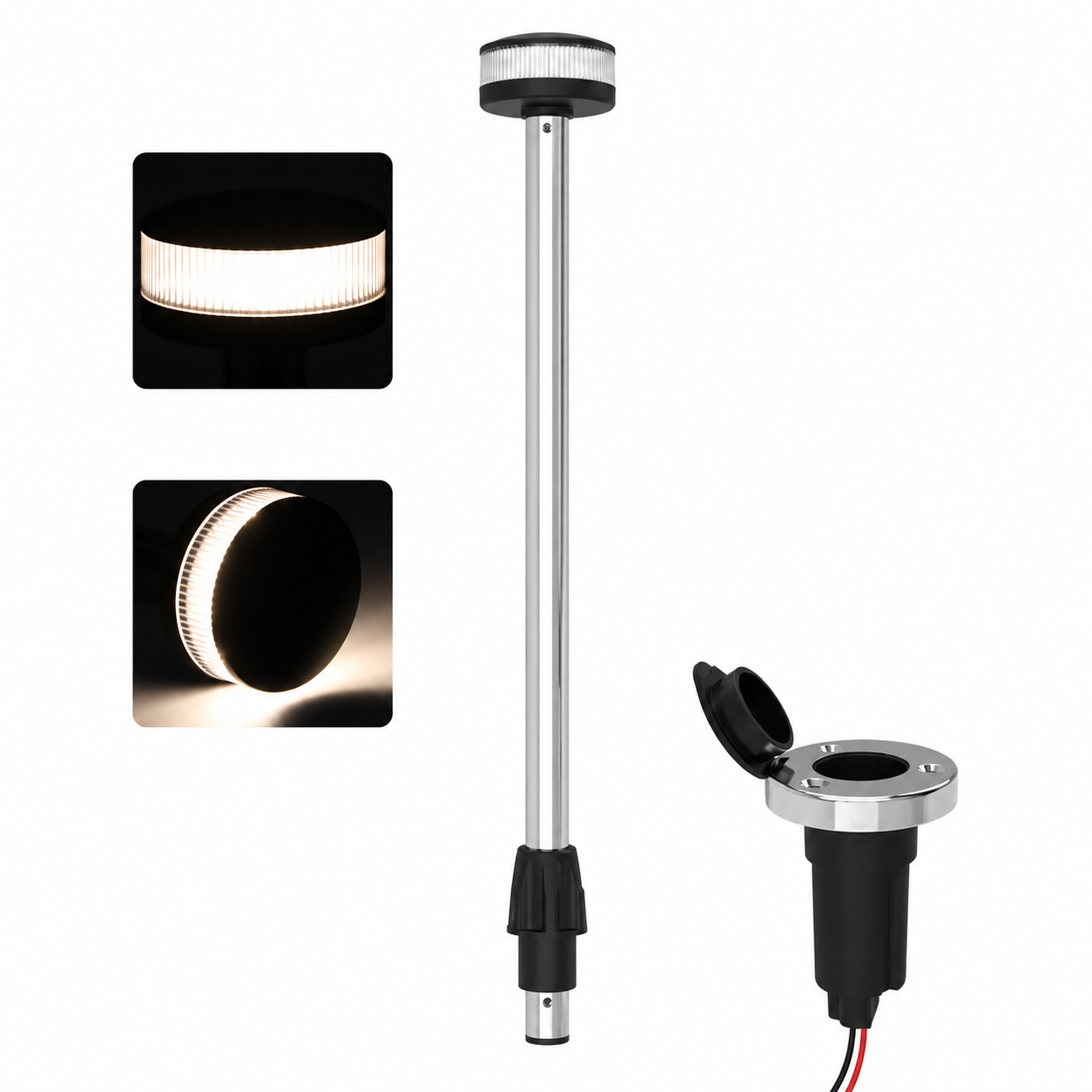 Labarka LED Krom Bayrak Direği Soketli 12V 80 cm