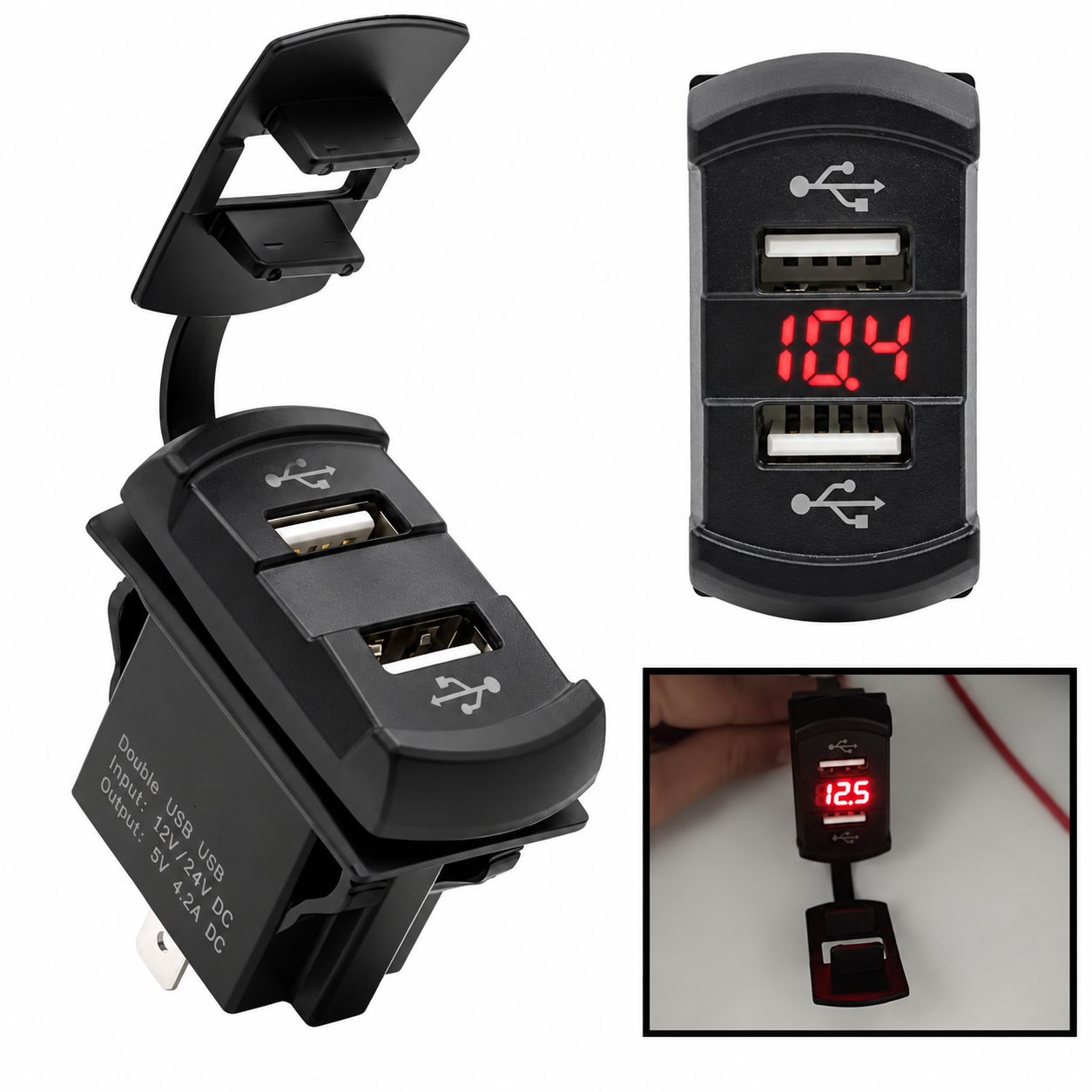 Labarka USB + Voltmetre Soketi 12/24V