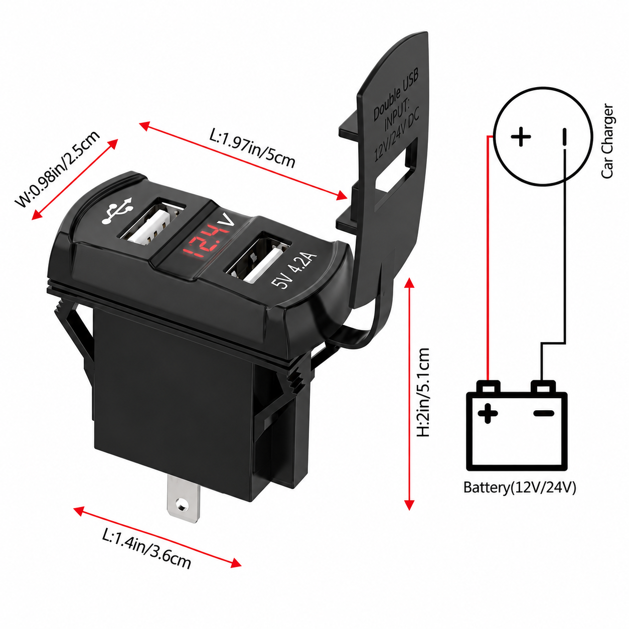 Labarka USB + Voltmetre Soketi 12/24V