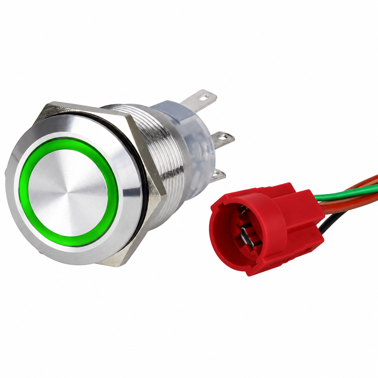 Labarka Yeşil LED'li Krom Buton On-Off 19 mm 15A 12/24V