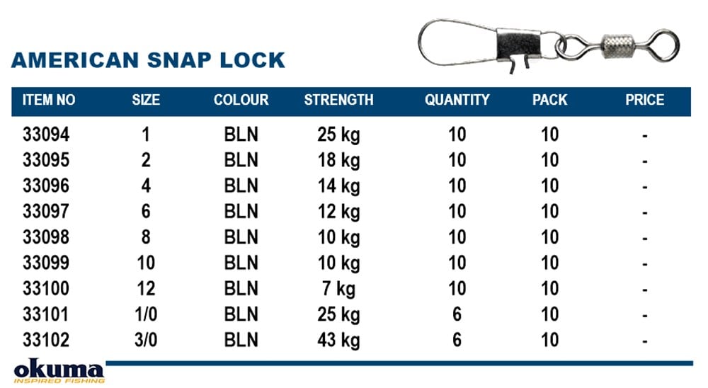 Okuma American Snap Lock Size 10 Adet