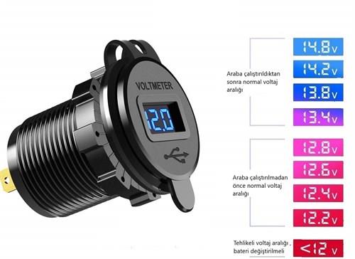 USB Hızlı Şarj Soketi Q3.0 + Voltmetre
