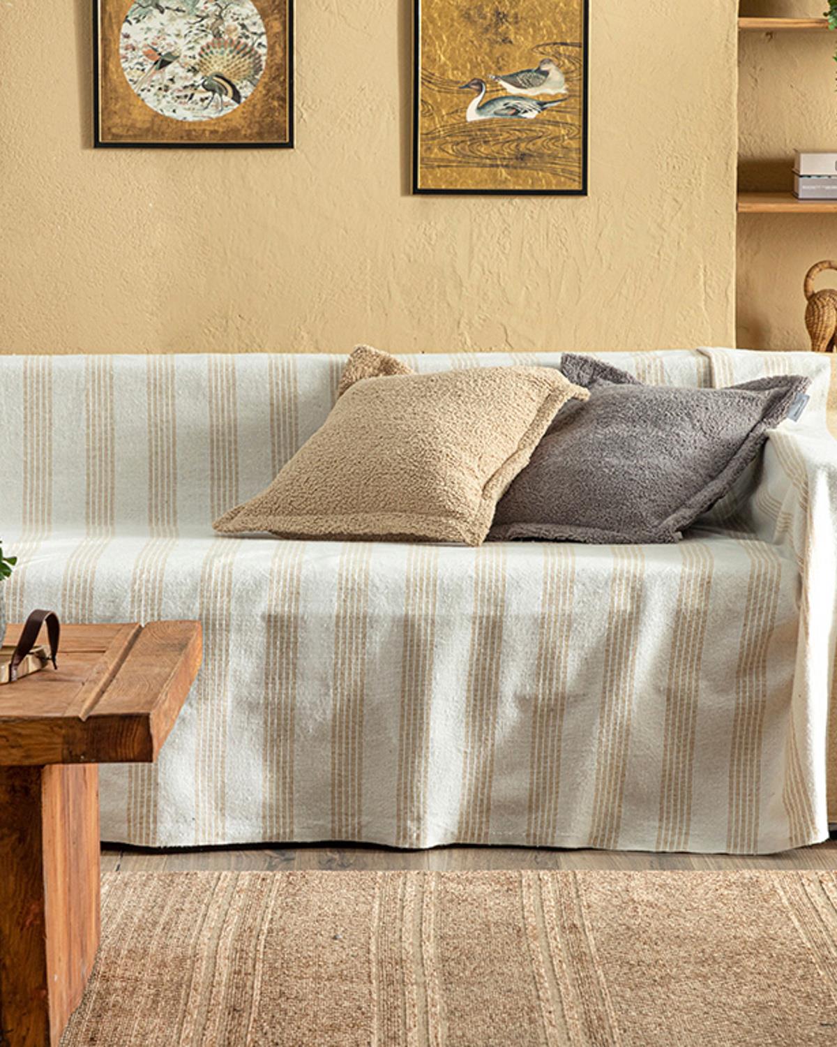 Adela Koltuk Örtüsü 170x250 Beyaz - Sarı