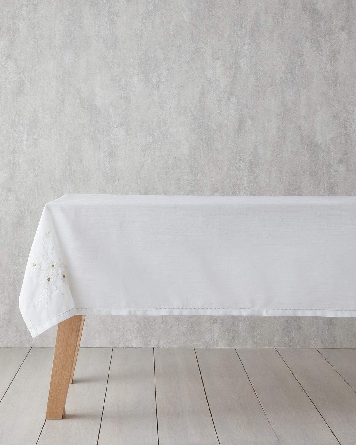 Adelina Polyester Masa Örtüsü 150x200 cm Beyaz-Gold