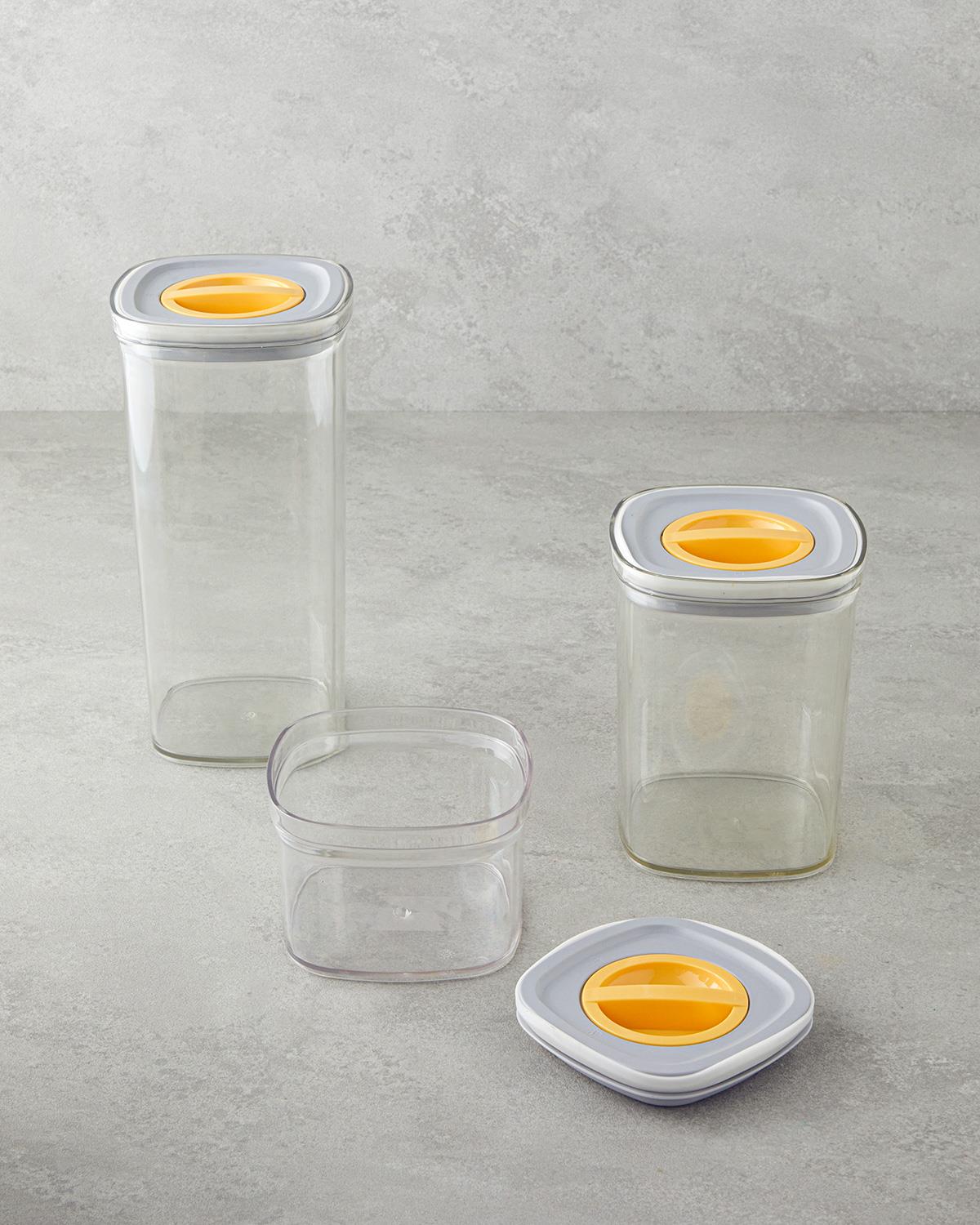Adly Plastik 3 Parça Saklama Kabı 700 ml – 1,4 L – 2 L Yeşil-Krem