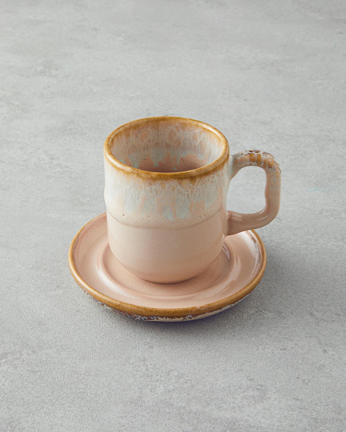 Alicent Seramik 4 Parça 2 Kişilik Double Kahve Fincan Takımı 150 ml Pudra