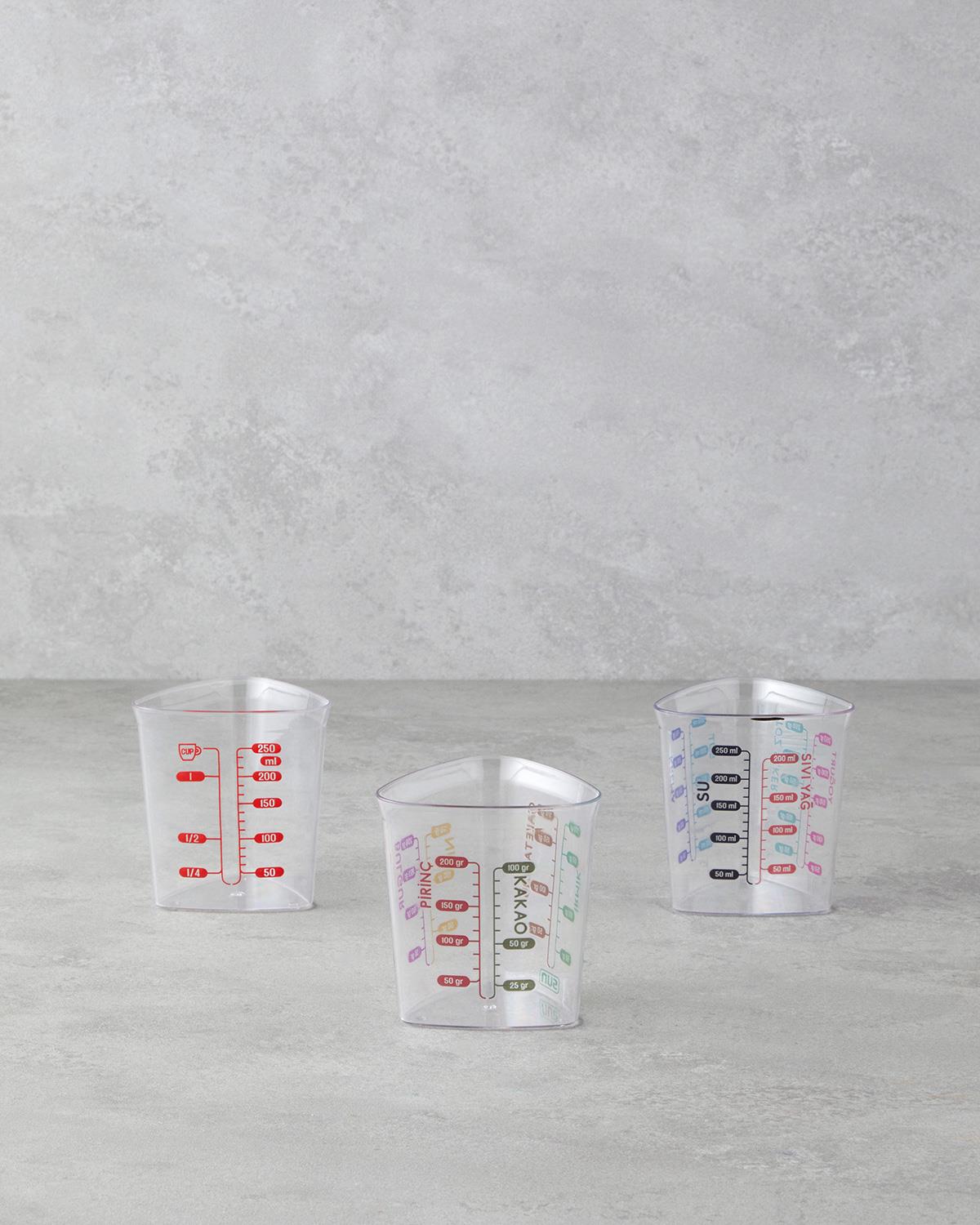 Aline Plastik 3lü Ölçü Kabı Mutfak Gereci 8x8x9 cm Şeffaf