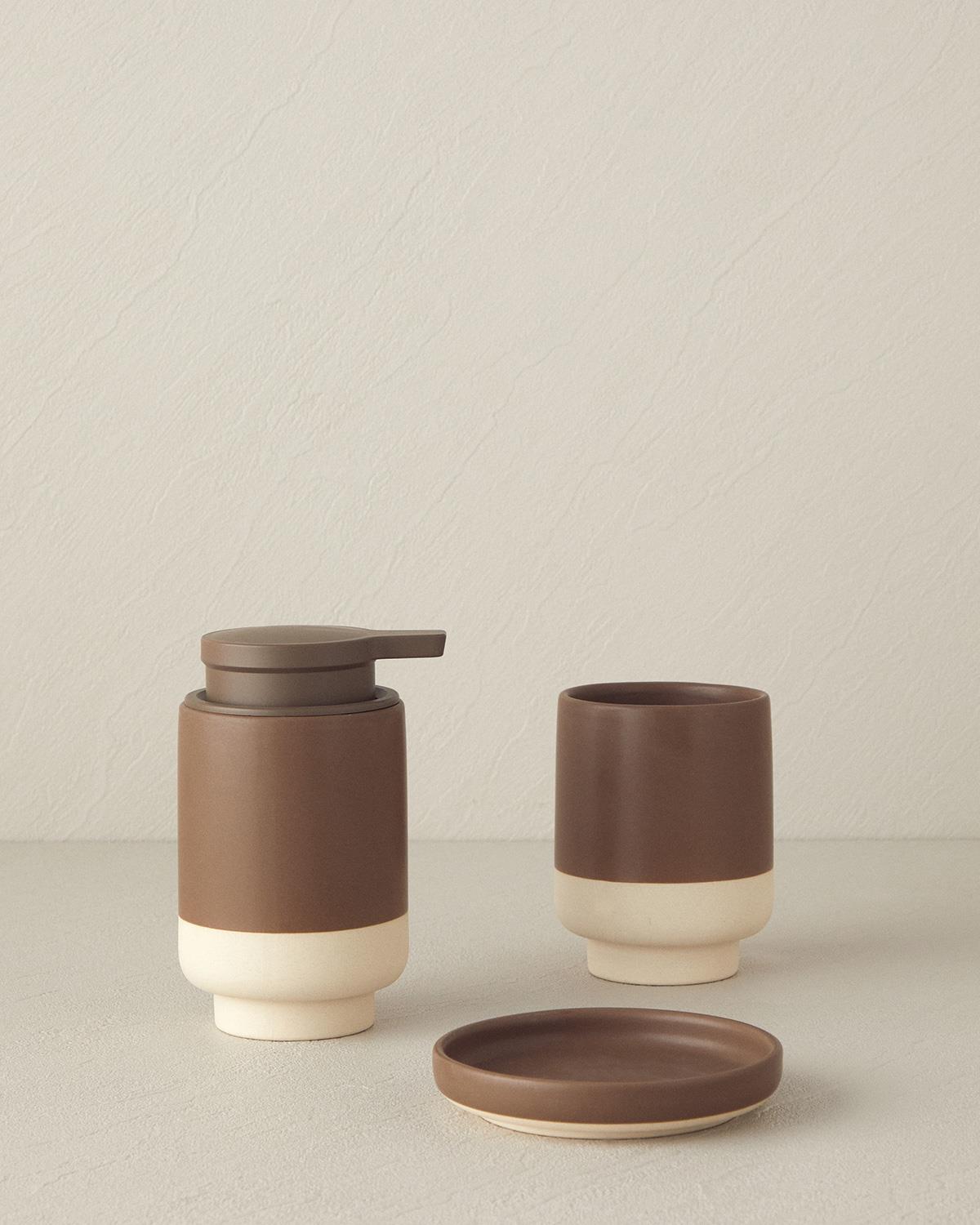 Alura Stoneware Banyo Seti Kahverengi